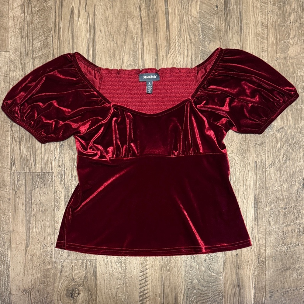 Modcloth Deep Red Velvet Blouse
